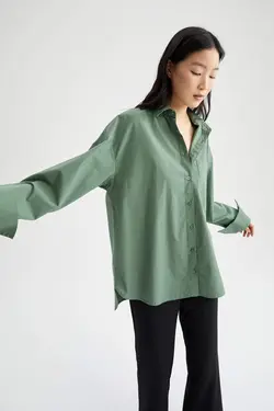 شومیز آستین بلند زنانه فیروزه ای دفاکتو