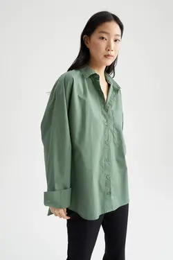 شومیز آستین بلند زنانه فیروزه ای دفاکتو