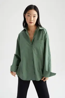 شومیز آستین بلند زنانه فیروزه ای دفاکتو