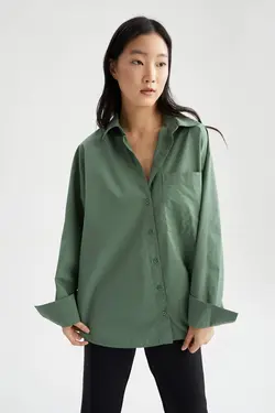 شومیز آستین بلند زنانه فیروزه ای دفاکتو