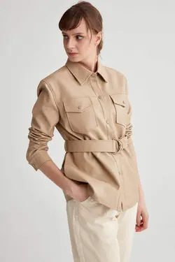 کت چرم زنانه بژ دفاکتو