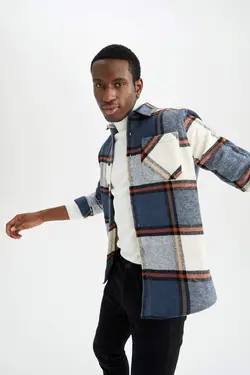 پیراهن آستین بلند مردانه سرمه ای دفاکتو