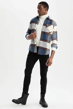 پیراهن آستین بلند مردانه سرمه ای دفاکتو