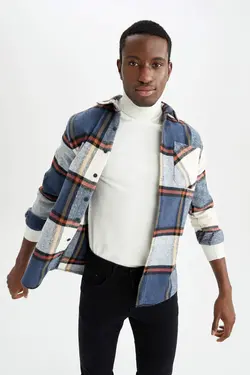 پیراهن آستین بلند مردانه سرمه ای دفاکتو