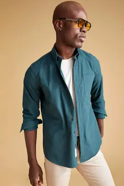 پیراهن آستین بلند مردانه سبز دفاکتو