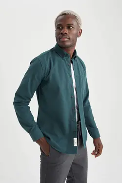 پیراهن آستین بلند مردانه سبز دفاکتو