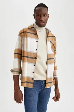 پیراهن آستین بلند مردانه قهوه ای دفاکتو