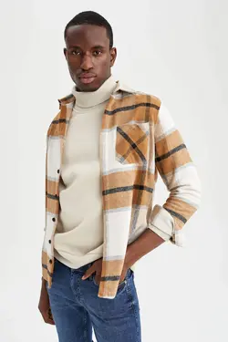 پیراهن آستین بلند مردانه قهوه ای دفاکتو