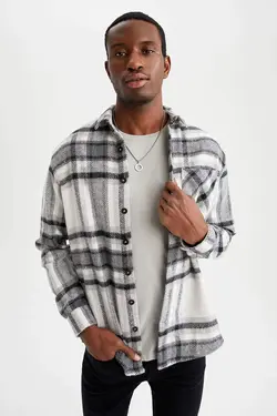 پیراهن آستین بلند مردانه سفید تیره دفاکتو