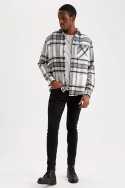 پیراهن آستین بلند مردانه سفید تیره دفاکتو