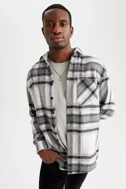 پیراهن آستین بلند مردانه سفید تیره دفاکتو