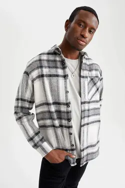 پیراهن آستین بلند مردانه سفید تیره دفاکتو