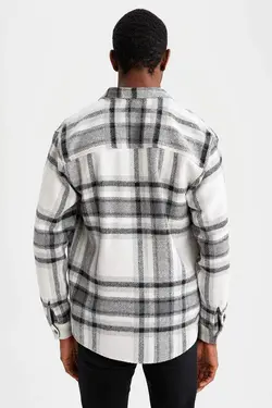 پیراهن آستین بلند مردانه سفید تیره دفاکتو