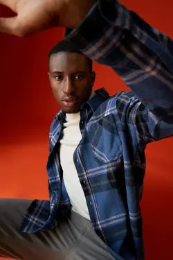 پیراهن آستین بلند مردانه آبی دفاکتو