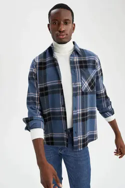 پیراهن آستین بلند مردانه آبی دفاکتو