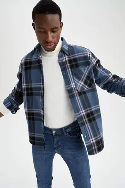 پیراهن آستین بلند مردانه آبی دفاکتو