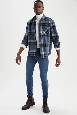 پیراهن آستین بلند مردانه آبی دفاکتو