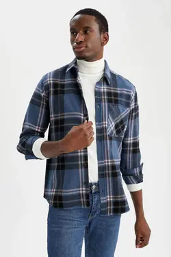 پیراهن آستین بلند مردانه آبی دفاکتو