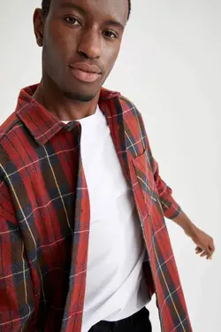 پیراهن آستین بلند مردانه زرشکی دفاکتو