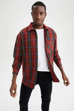 پیراهن آستین بلند مردانه زرشکی دفاکتو