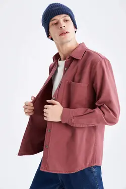 پیراهن جین آستین بلند مردانه زرشکی دفاکتو