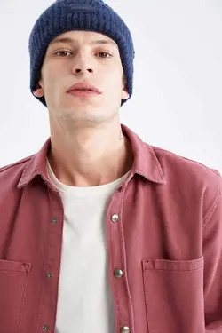 پیراهن جین آستین بلند مردانه زرشکی دفاکتو