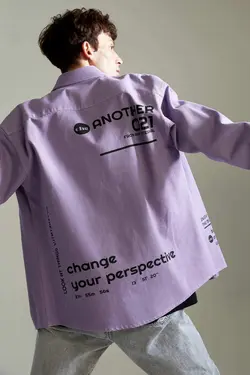 پیراهن جین آستین بلند مردانه بنفش دفاکتو