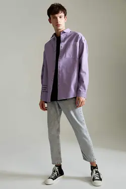 پیراهن جین آستین بلند مردانه بنفش دفاکتو