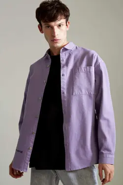 پیراهن جین آستین بلند مردانه بنفش دفاکتو