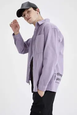 پیراهن جین آستین بلند مردانه بنفش دفاکتو