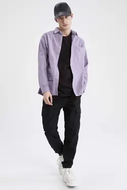 پیراهن جین آستین بلند مردانه بنفش دفاکتو