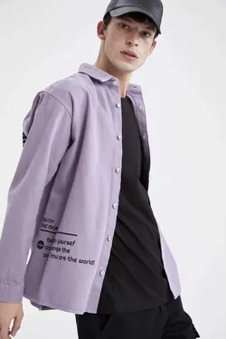 پیراهن جین آستین بلند مردانه بنفش دفاکتو