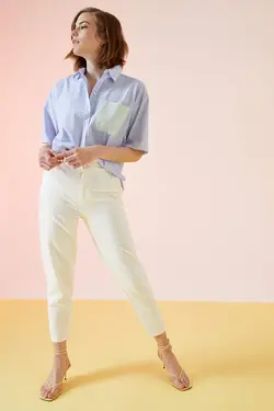 شومیز آستین کوتاه زنانه آبی دفاکتو