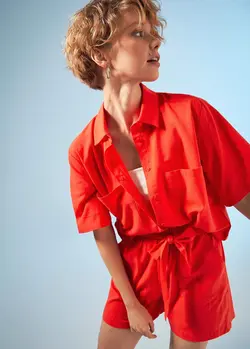 شومیز آستین کوتاه زنانه قرمز دفاکتو