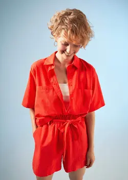 شومیز آستین کوتاه زنانه قرمز دفاکتو