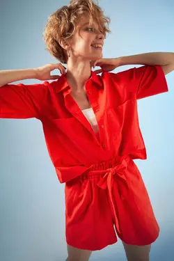 شومیز آستین کوتاه زنانه قرمز دفاکتو