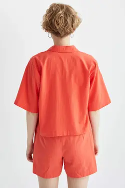 شومیز آستین کوتاه زنانه قرمز دفاکتو