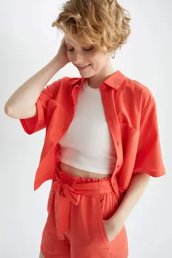 شومیز آستین کوتاه زنانه قرمز دفاکتو