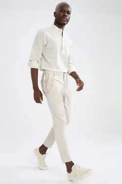 شلوار کتان مردانه سفید تیره دفاکتو