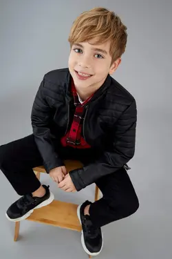 کت چرم پسرانه سیاه دفاکتو