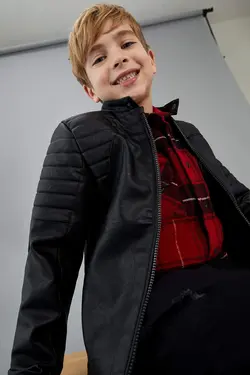 کت چرم پسرانه سیاه دفاکتو