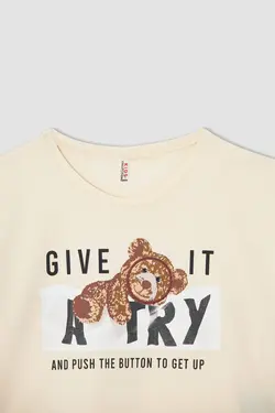 تی شرت آستین کوتاه دخترانه بژ دفاکتو