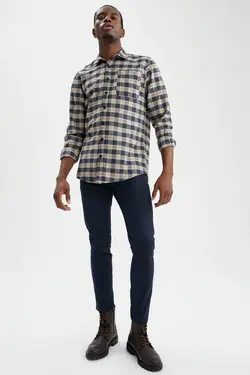 شلوار کتان مردانه سرمه ای دفاکتو