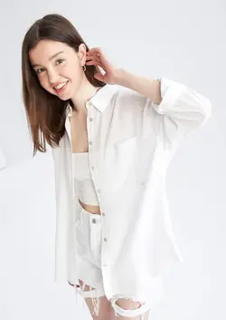 شومیز آستین بلند زنانه سفید دفاکتو