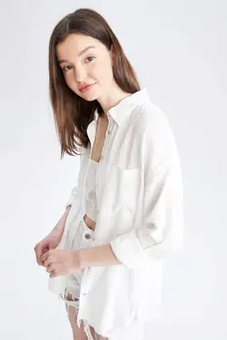 شومیز آستین بلند زنانه سفید دفاکتو