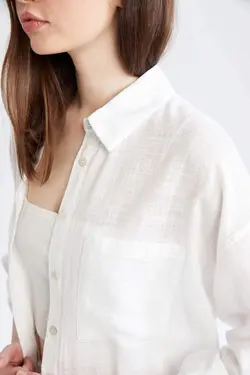 شومیز آستین بلند زنانه سفید دفاکتو