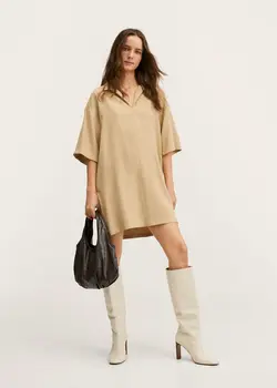 پیراهن کوتاه زنانه قهوه ای روشن منگو