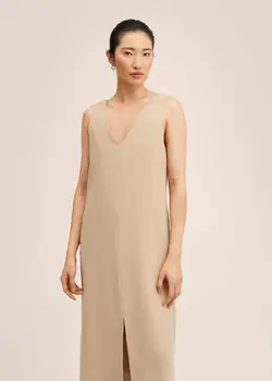 پیراهن میدی زنانه قهوه ای روشن منگو