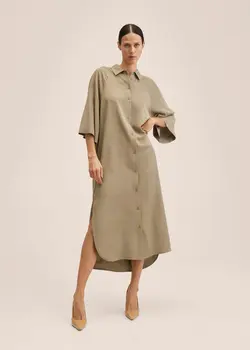 پیراهن میدی زنانه قهوه ای روشن منگو