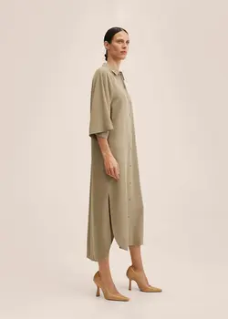 پیراهن میدی زنانه قهوه ای روشن منگو